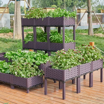 Rechteckiger, stapelbarer Blumentopf für den Außenbereich, Kunststoff-Hochbeet